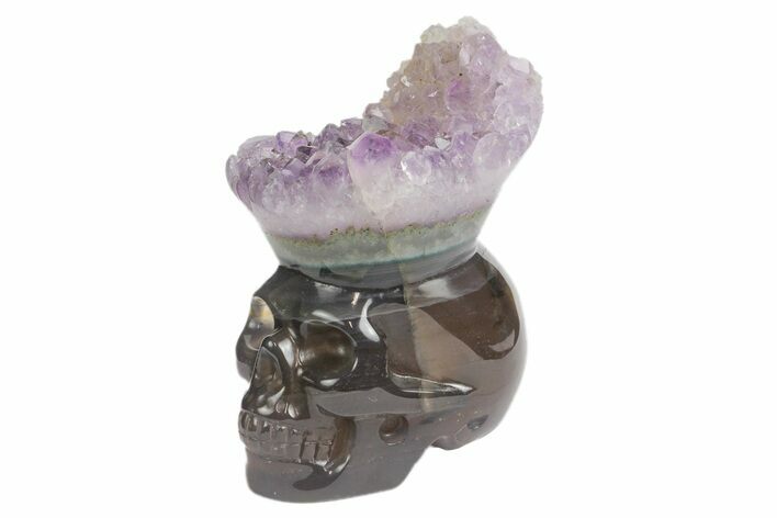 Polished Agate Skull with Amethyst Crown #181959